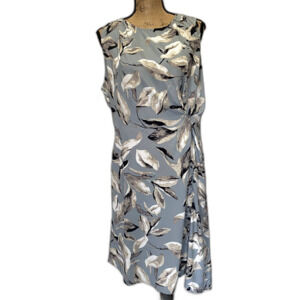 Suzanne Betro Leaf Print Shift Dress Spring Easter Robins Egg Blue Size Large